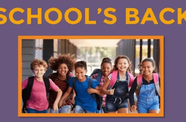 school's back smiling children graphic