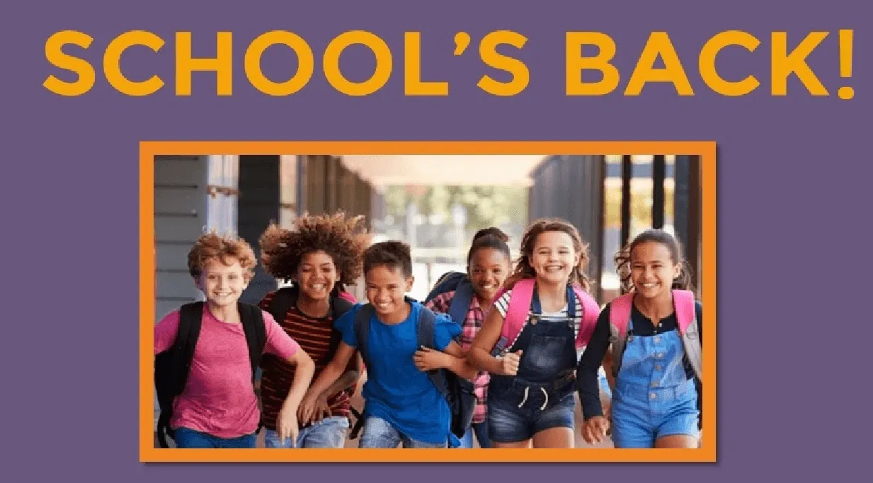 school's back smiling children graphic